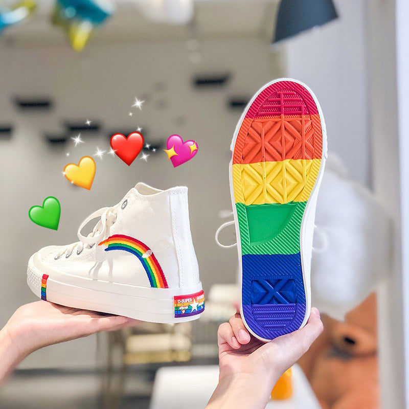 Stylish Rainbow Print High Top Canvas Shoes modakawa