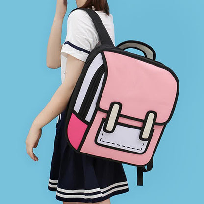 3D Cartoon Colorblock Canvas School Backpack modakawa