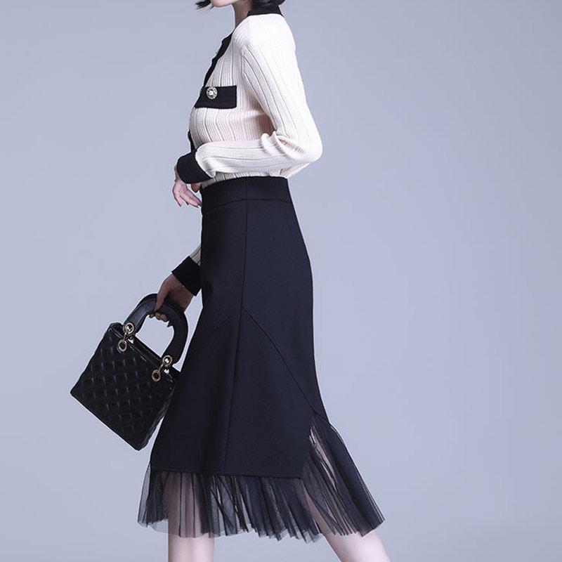 Irregular Mesh Stitching Black Skirt Modakawa