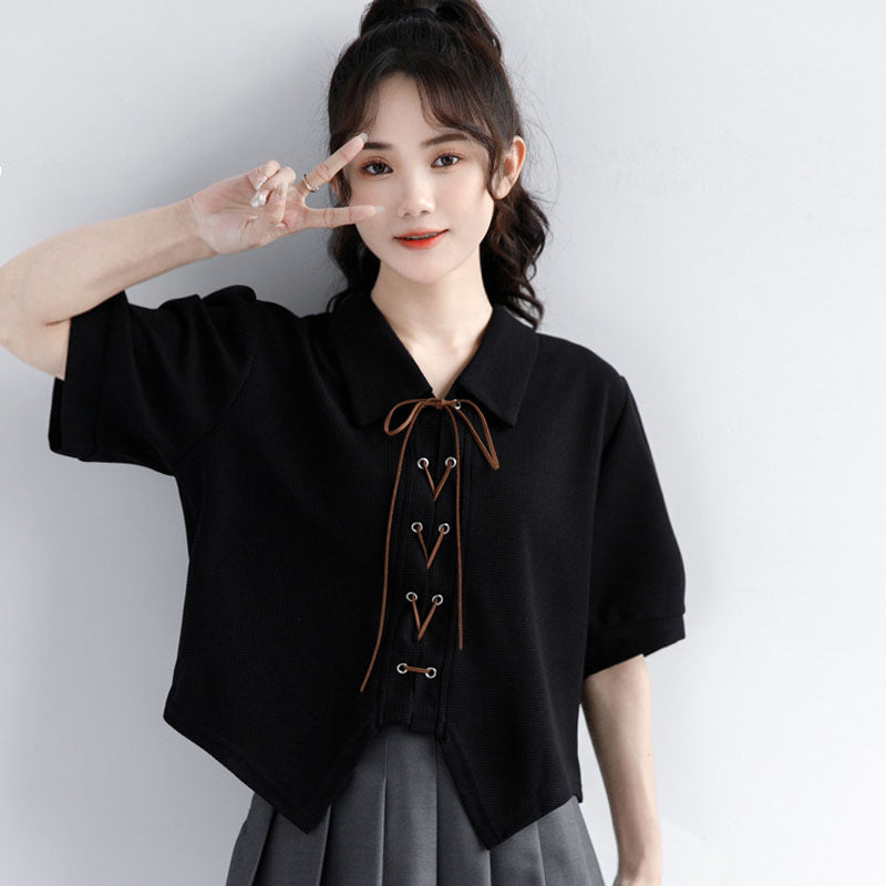 Casual Straps Bow Polo T-Shirt modakawa