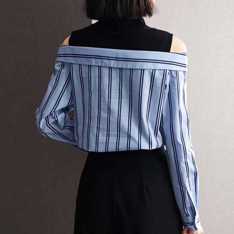 Fake Two Piece Striped Strapless Shirt Modakawa