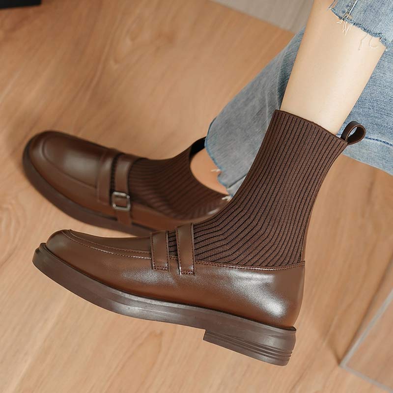 Chic Pure Color Round Toe Martin Boots Modakawa