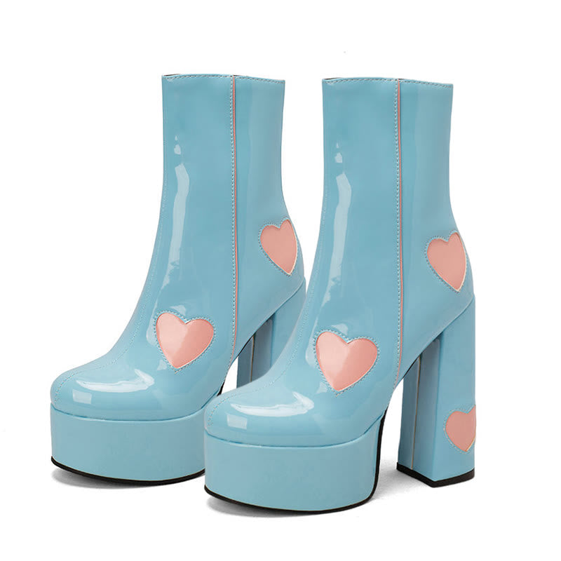 Chic Heart Print Slip-On Platform Boots modakawa