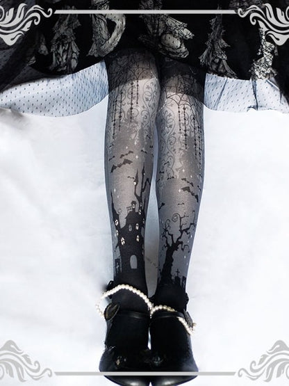 Spider Web Castle Halloween Tights Socks mySite