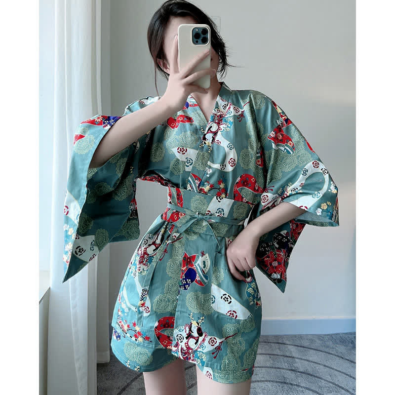 Blue Floral Vintage Print Couple Outfit Pajamas Modakawa