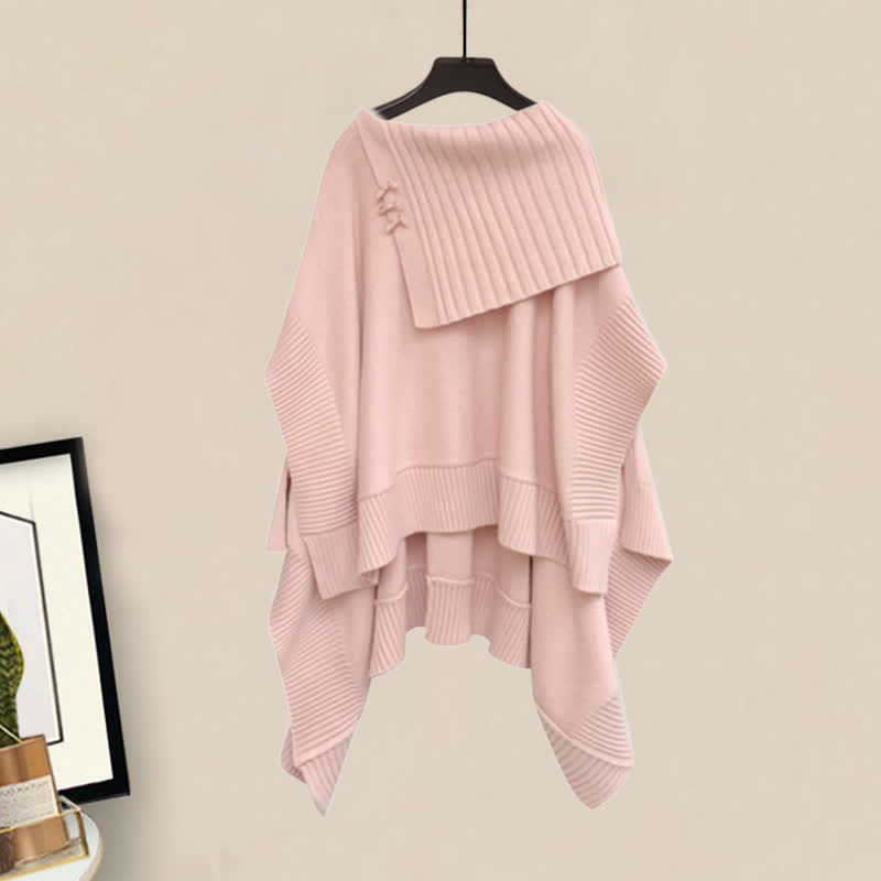 Irregular Off  Shoulder Loose Cloak Sweater Pleated Skirt modakawa