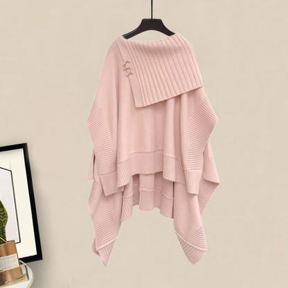 Irregular Off The Shoulder Loose Cloak Sweater Pleated Skirt modakawa