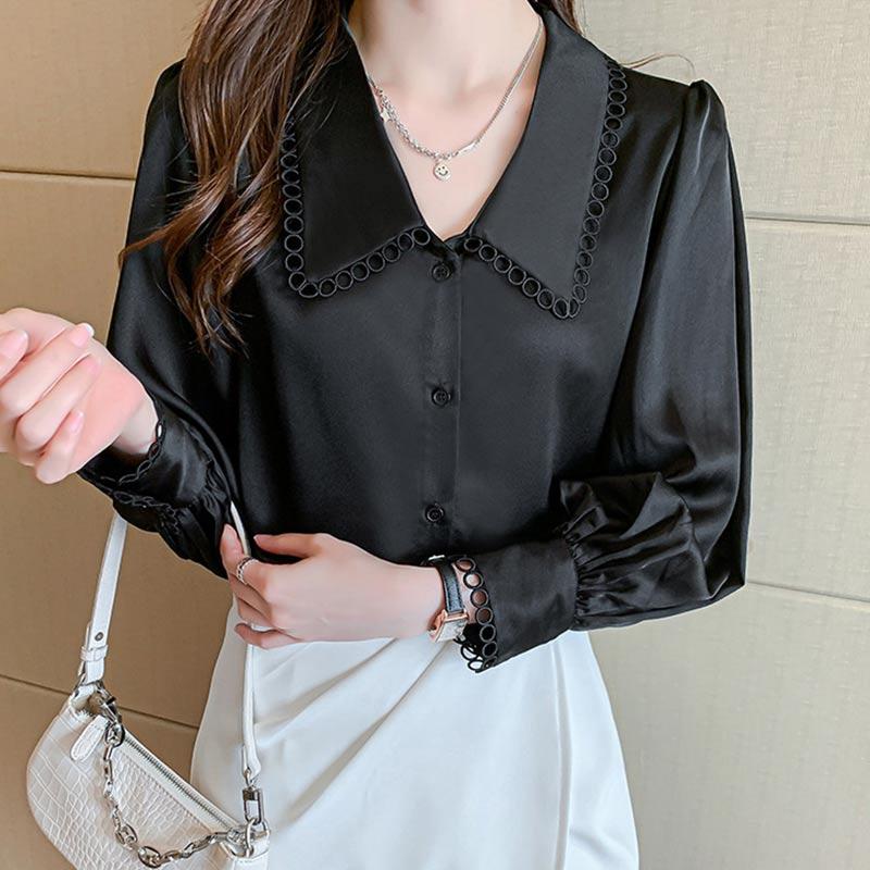 Elegant Hollow Out Lace Sleeve Shirt Modakawa