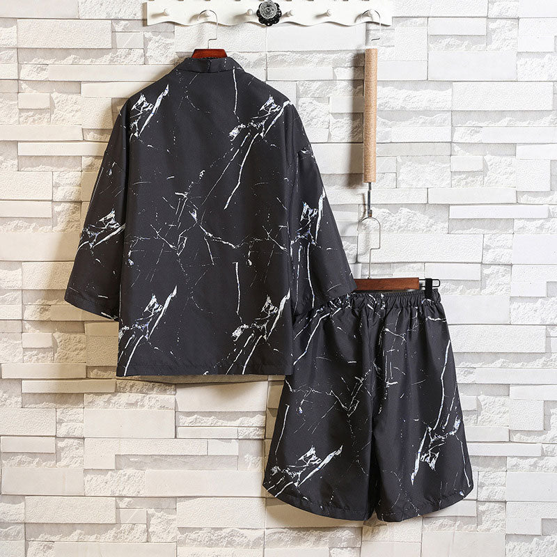 Floral Crane Sun Cardigan Kimono Outerwear Shorts Set Modakawa