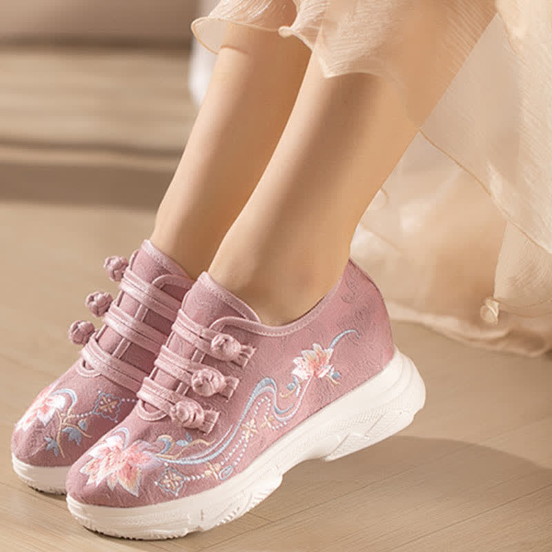 Pink Blossom Embroidery Buckle Platform High Heels Shoes modakawa