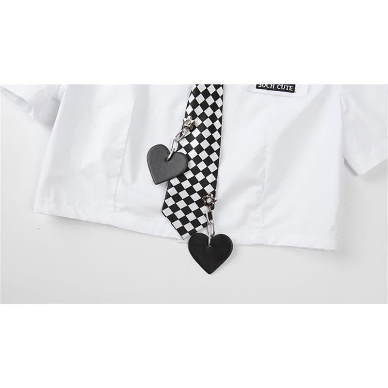 Love Heart Lattice Tie Polo T-Shirt Chain Cargo Skirt modakawa