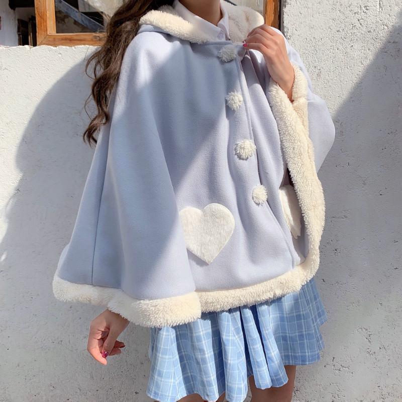 Cute Wings Ears Love Heart Hooded Short Cloak Coat Modakawa