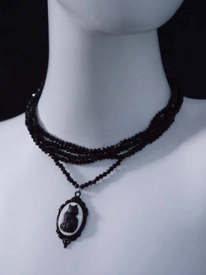 Vintage Black Cat Pendant Multi Layers Necklace mySite