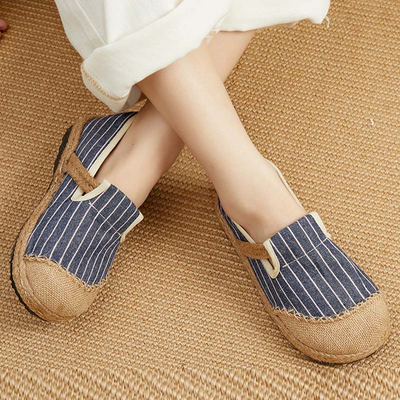 Vintage Casual Striped Print Canvas Flats Shoes Modakawa