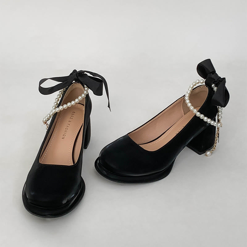 Pearl Buckle Thick Heel Mary Jane Shoes modakawa