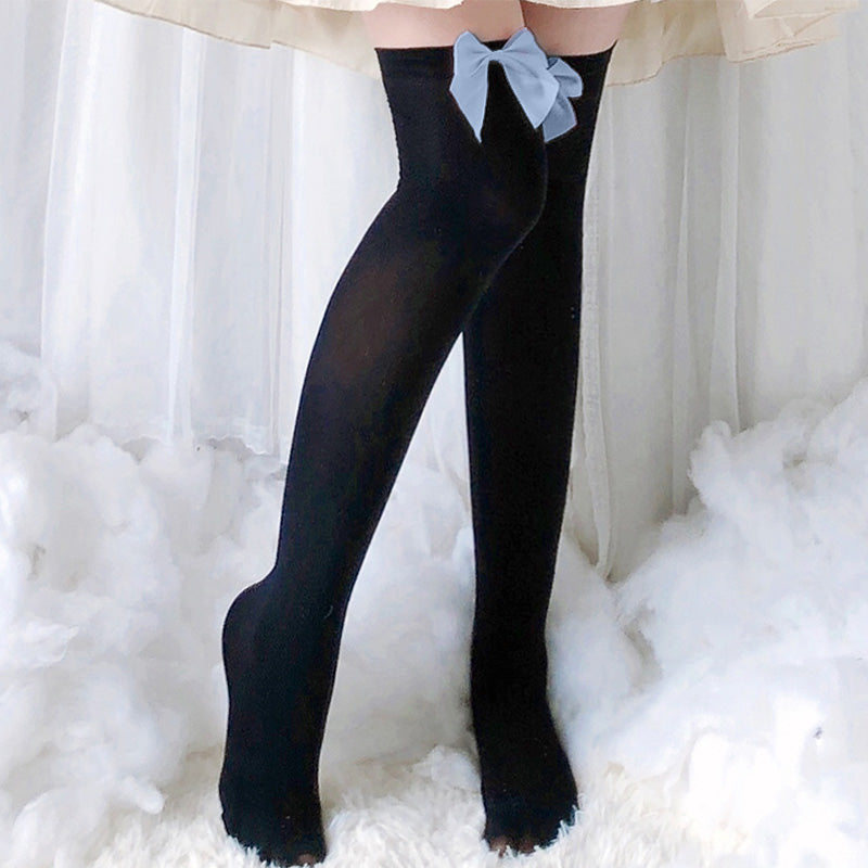 Bow Decor Pure Color Lolita Stockings Modakawa