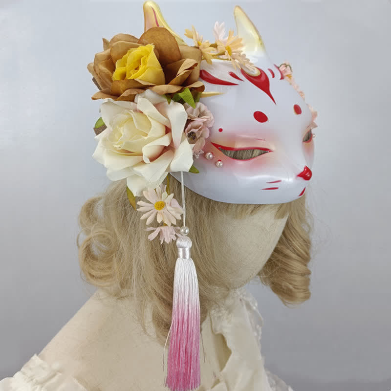 Exquisite Fox Print 3D Flower Vintage Mask modakawa