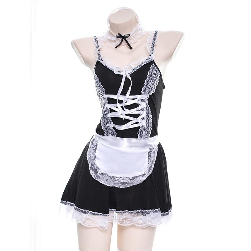 Chic Japanese Maid Lace Bow Lingerie Dress Modakawa