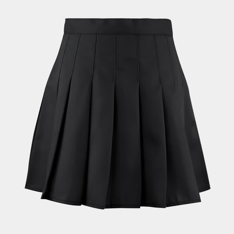 Black Pleated High Waist College Style Mini Skirt Modakawa