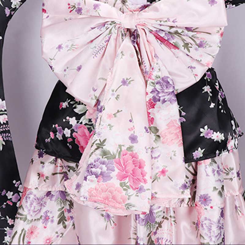 Cosplay Flower Print Bowknot Kimono Costume modakawa