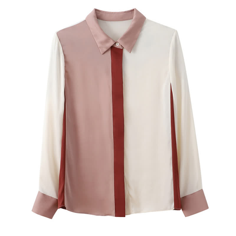 Pink White Colorblock Lapel Shirt Workwear modakawa