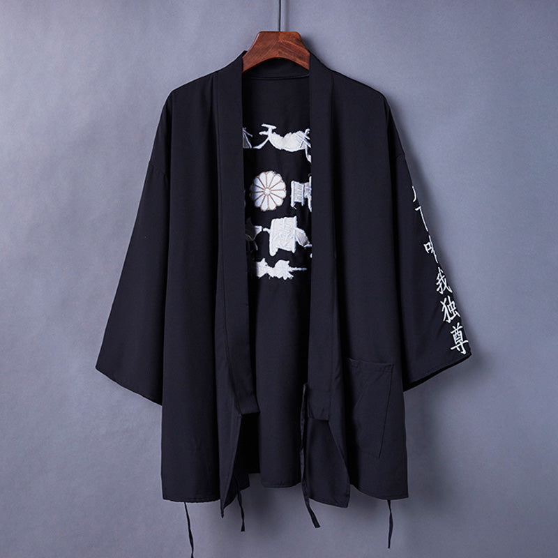 Black Dragon Chinese Embroidery Kimono Outerwear Sun Protective modakawa