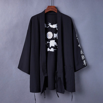 Black Dragon Chinese Embroidery Kimono Outerwear Sun Protective modakawa