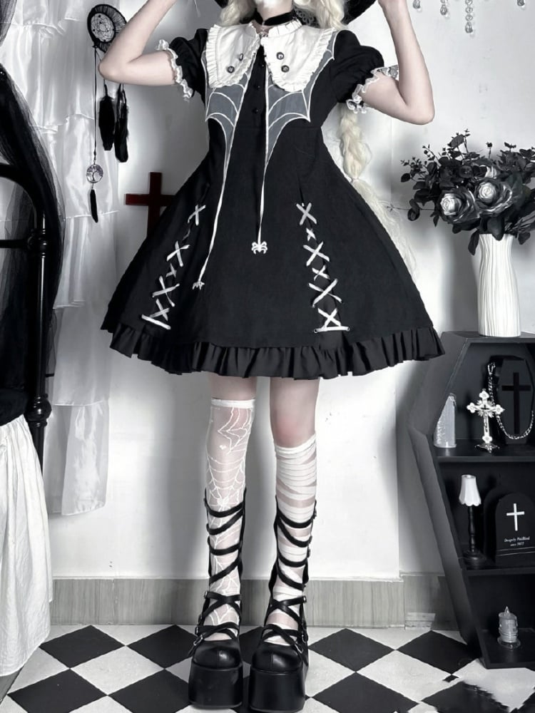 Black Spider Web Collar Halloween Lolita Dress mySite