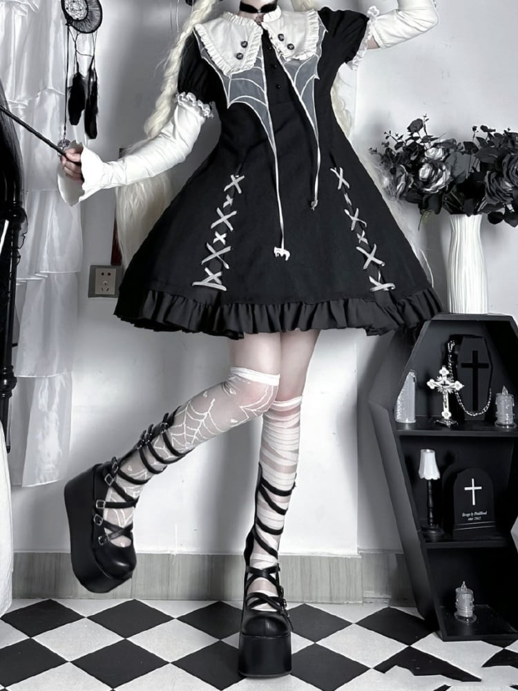 Black Spider Web Collar Halloween Lolita Dress mySite