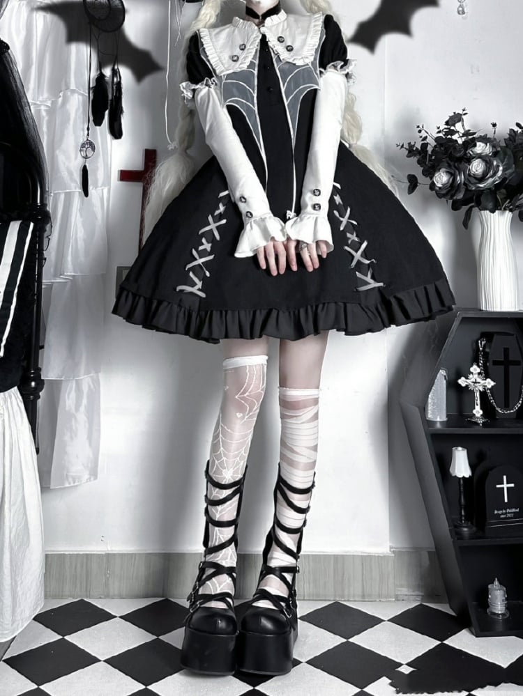 Black Spider Web Collar Halloween Lolita Dress mySite