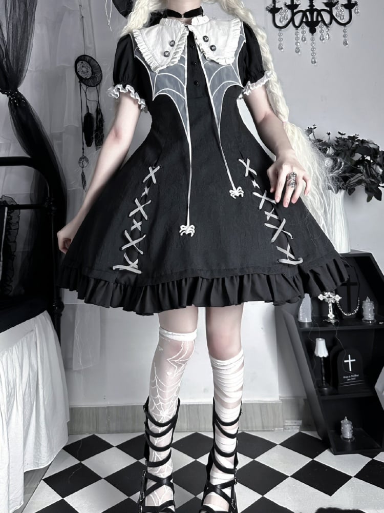 Black Spider Web Collar Halloween Lolita Dress mySite