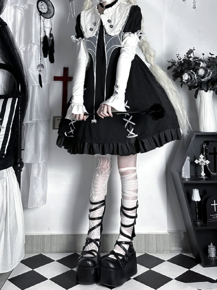 Black Spider Web Collar Halloween Lolita Dress mySite