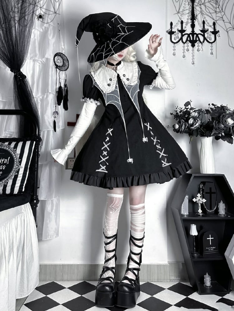 Black Spider Web Collar Halloween Lolita Dress mySite