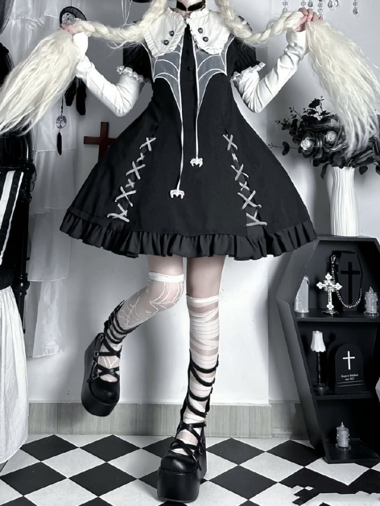 Black Spider Web Collar Halloween Lolita Dress mySite