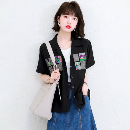 Embroidery Loose Laple T-Shirt Denim Skirt modakawa