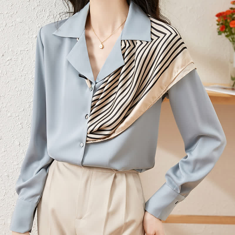 Chic Patchwork Long Sleeve Satin Shirt modakawa