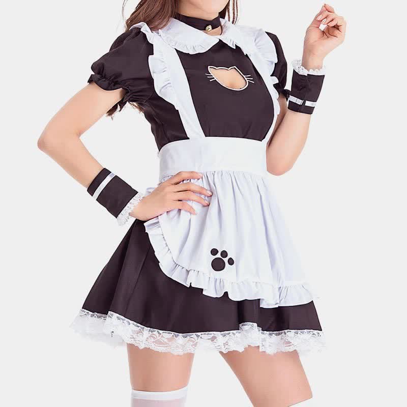 Kitty Lolita Hollow Maid Ruffle Costume Dress Modakawa