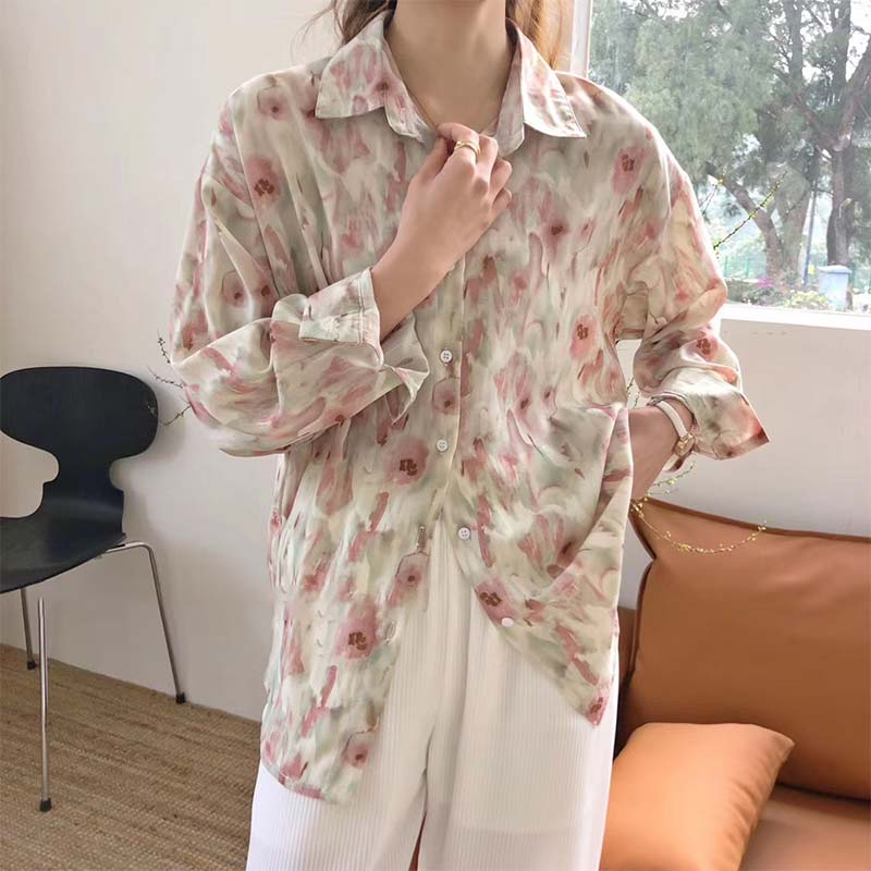 Sweet Floral Print Casual Lapel Shirt modakawa