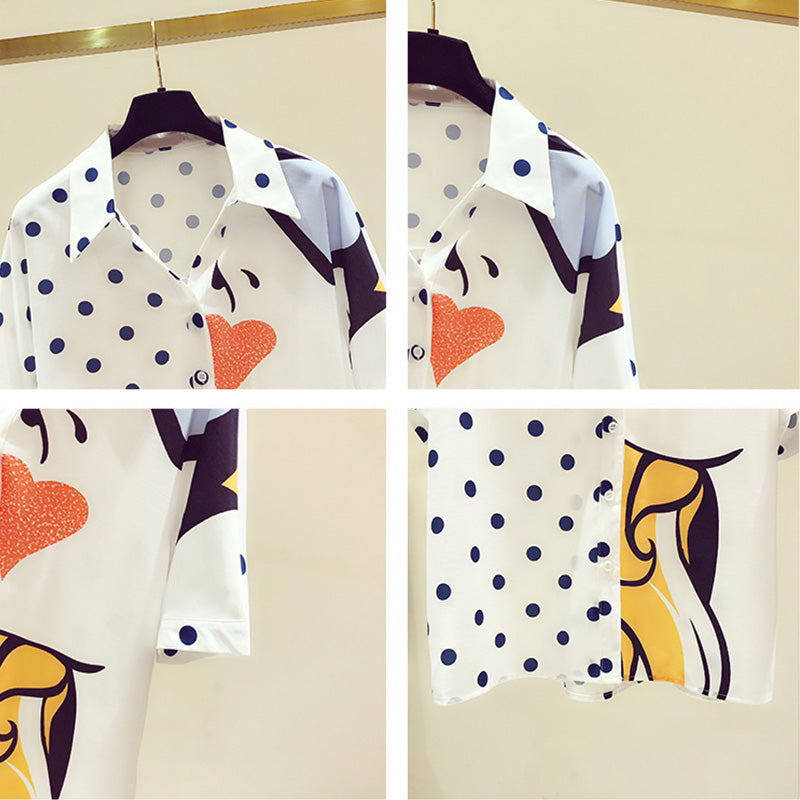 Heart Polka Dots Print Blouse Workwear modakawa