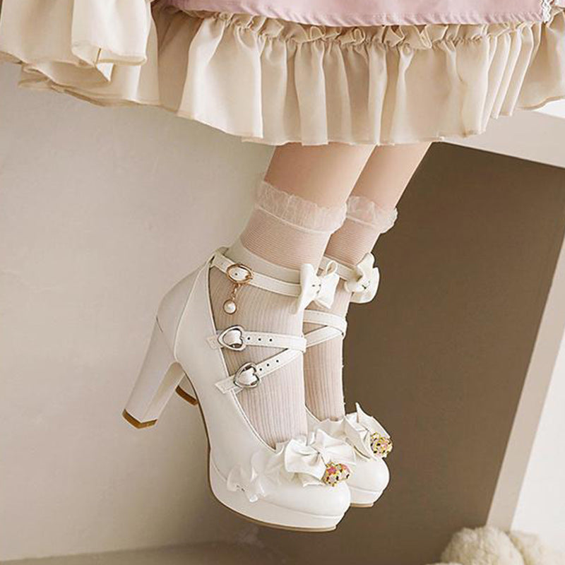 Sweet Lace Bow Lolita Mary Janes Shoes Modakawa