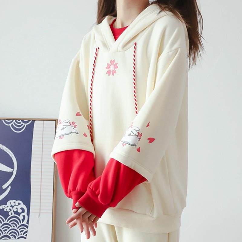 Floral Rabbit Print Plush Sweatshirt Modakawa