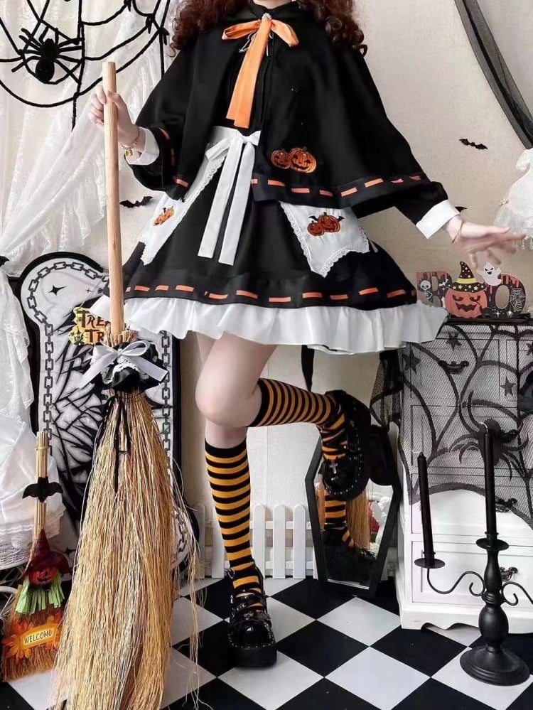 Halloween Lolita Witch Pumpkin Embroidery Dress Set mySite