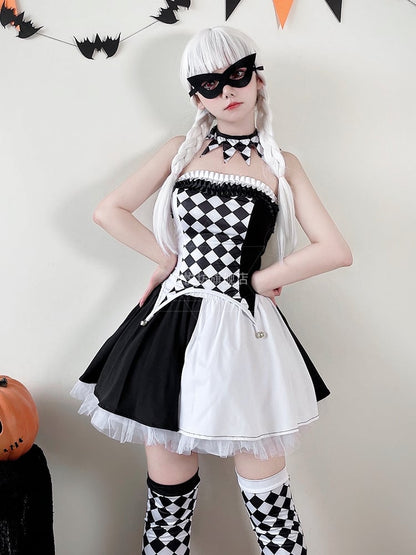 Halloween Black White Clown Costume Top and Skirt mySite