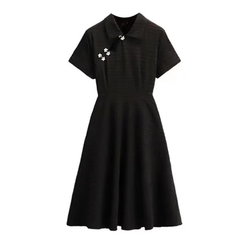 Elegant Black Lapel A-line Cheongsam Dress modakawa