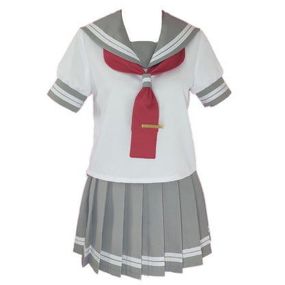 Grey Sailor Collar T-Shirt Tie Pleated Skirt Set modakawa