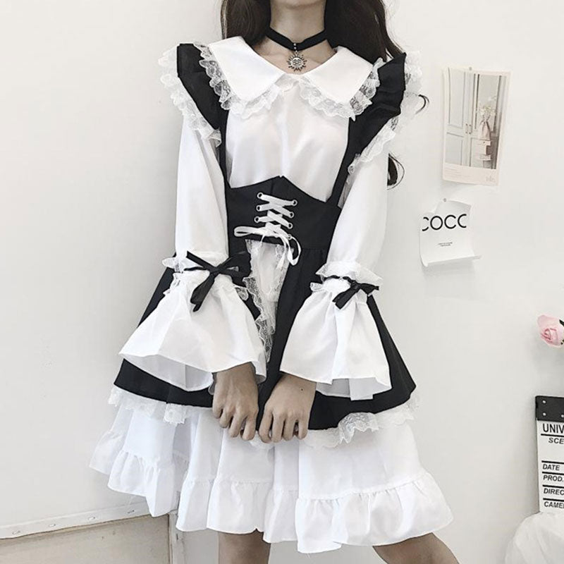 Gothic Bow Tie Lolita Maid Costume Dress Modakawa