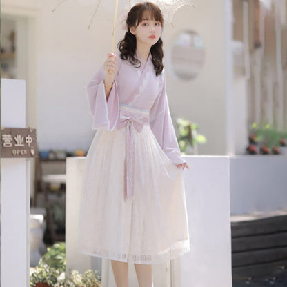 Sweet Floral Embroidery V-neck Bow Decor Dress modakawa