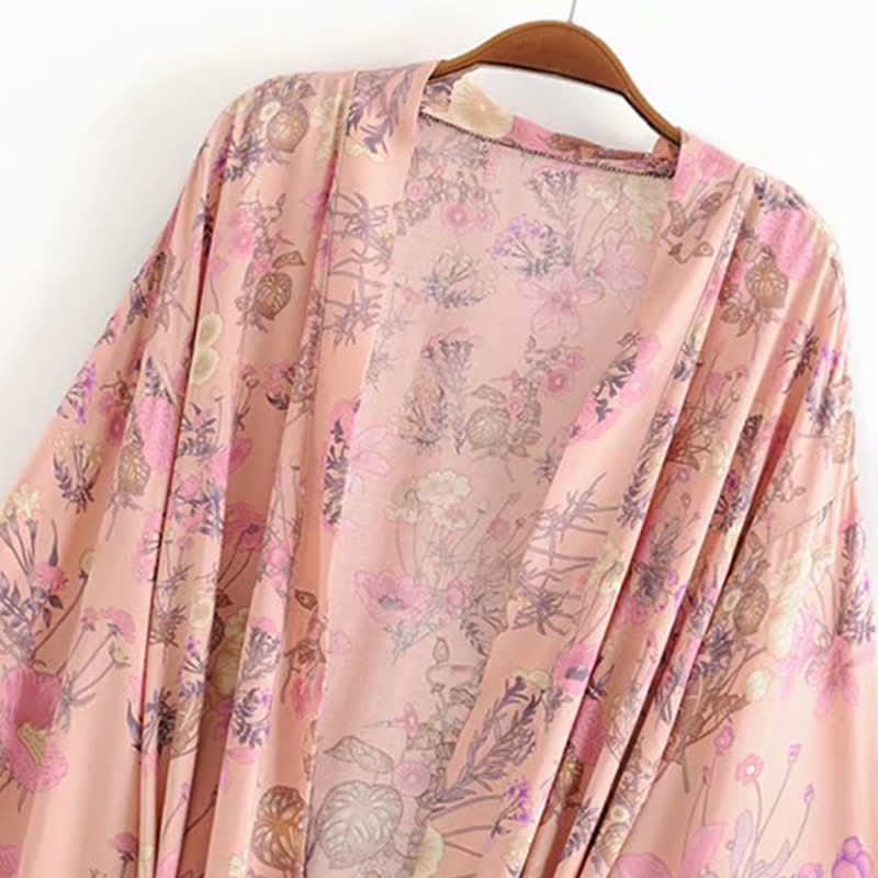 Boho Blossom Print Belt Cardigan Outerwear modakawa