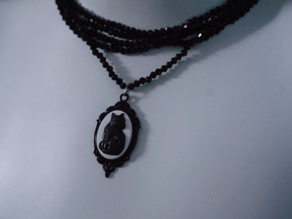 Vintage Black Cat Pendant Multi Layers Necklace mySite