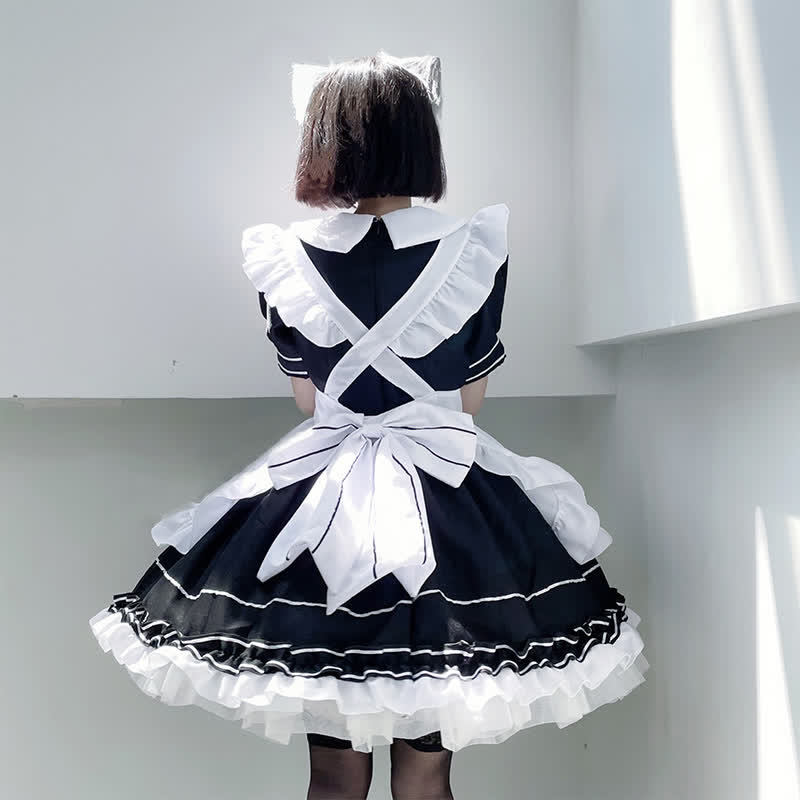 Lolita Devil Bow Knot Ruffled Maid Dress Modakawa